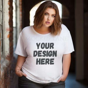 Plus-Sized T-Shirt Mockups, Bella+Canvas 3001 White T-Shirt Mockup, Bella Canvas Mockup Shirt, Canva T-Shirt Mock, 3001 Plus Size Woman Mock