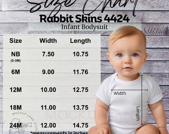 Rabbit Skins 4424 Infant Onesie Size Chart,  RS 4424 Sizing Chart, Rabbit Skins Sizechart, JPEG Size Chart Rabbit Skins 4424, Infant Mockups