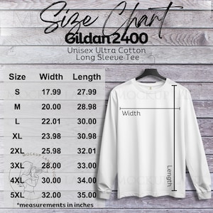 Gildan 2400 Size Chart Mockup, Gildan 2400 Sizing, G2400 Size Guide, Gildan Unisex Long-Sleeve Size Chart, Gildan Long-Sleeve Size Chart