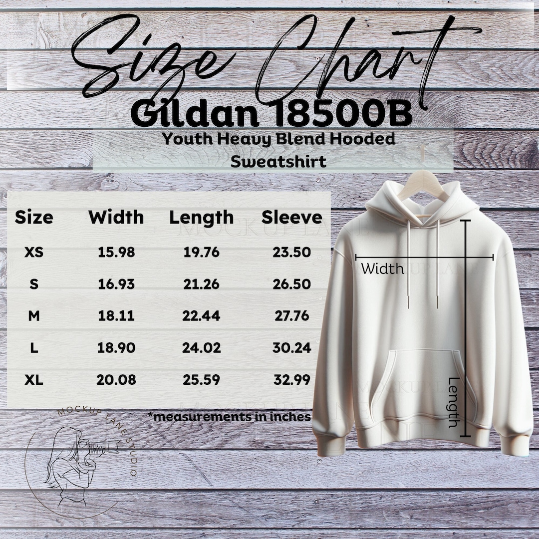Gildan 18500B Size Chart Mockup, Gildan Youth Hoodie Size Chart Guide