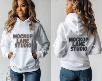 Gildan 18500 Mockup Front and Back, Black Model Mocks, Gildan Hood Mockup, Back of Hoodie Mockup, Hoodie Front and Back Lifestyle Mock