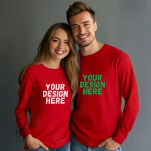 Gildan 2400 Red Mockup, Gildan 2400 Unisex Mockup, G2400 Red, Long-Sleeve Red Shirt Mockup, G2400, Gildan Red Mockup, Gildan Bundle 2400