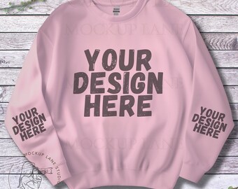 Gildan 18000 Light Pink Mockup, Gildan 18000 Sleeve, Flat Lay Sleeve Mock Up, Canva Mock, G18000 Sleeve Sweatshirt Mockup, Gildan Flat Lay