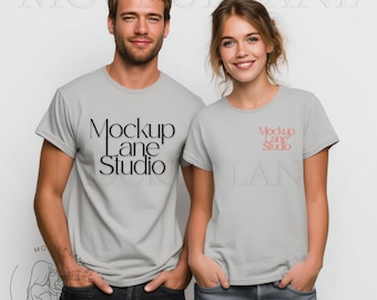Ash Grey Gildan 5000 T-shirt Mockup: Couples Fall T-shirt (digitale download JPEG-afbeelding)