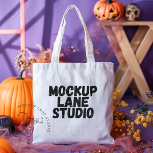 Maqueta de otoño de bolsa de mano de algodón, maqueta de Halloween de bolsa de mano, paquete de maqueta, maqueta de bolsa de mano natural, maqueta de bolsa de algodón, maqueta de bolsa POD Canva