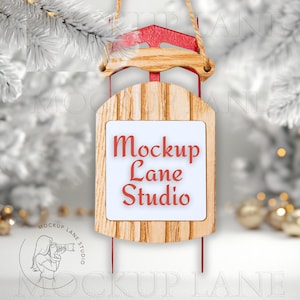 Sled Ornament Mockup, District Photo Christmas Ornament Mockup, Wooden Sled Ornament Mockup, Canva Editable, Bundle Ornament Mocks