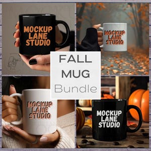 Fall Mug Mockup Bundle, Halloween Mug Mockup Bundle, 11 and 15 ounce mug mockups, Black Mug Mockup Fall, White Mug Mockup Images, Canva Mugs