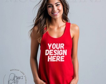 Next Level 1533 Red Mockup, NL1533 Tank Top Mockups, Next Level Mock Up, Female Model Tank Top, Red Tank Top Mockup, NL 1533 Solid Red Mock