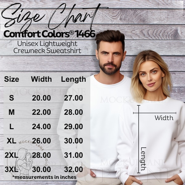 Comfort Colors 1466 Size Chart, C1466 Size Chart Template, Comfort Color Sizing, Couples Unisex Sizing Chart, CC1466 Couples Sizing Guide