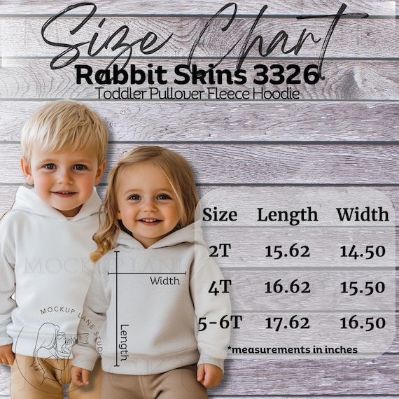 Rabbit Skins 3326 Size Chart, Toddler Hoodie Sizing, Fleece Hoodie Sizing Chart, Rabbit Skins Boy and Girl Mockup, 3326 Size Chart JPEG