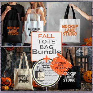 Lot de maquettes de sac fourre-tout, Lot automne, Sacs Liberty, Maquettes AOP, Maquettes de sac fourre-tout en toile, Maquettes de cabas d'Halloween, Maquettes de sac fourre-tout automne
