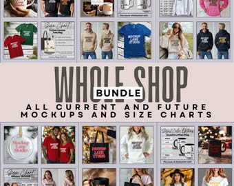 Komplettes Shop-Mockup-Bundle, gesamtes Shop-Bundle, Vollzugang-Shop-Pass, Bella Canvas-Bundle, Gildan-Bundle, Comfort Colors-Bundle, Größentabellen