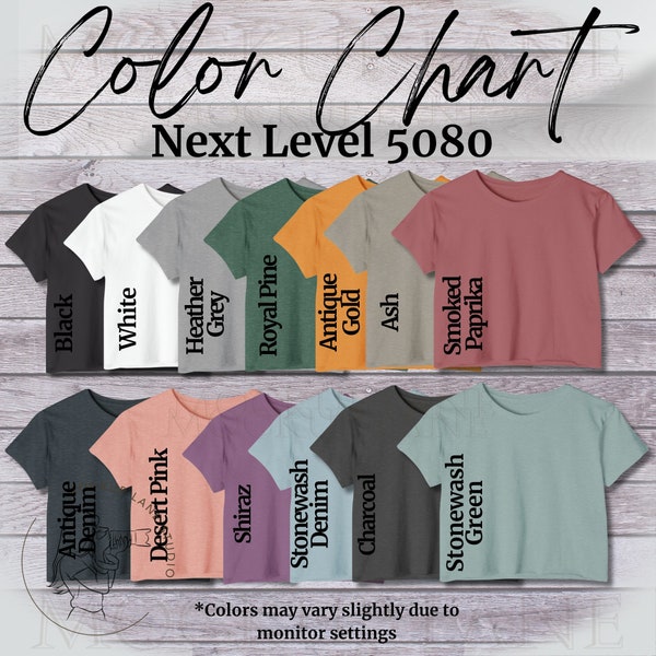 Next Level 5080 Color Chart Mockup, NL5080, 5080 Color Chart, Next Level Color Chart, Next Level Crop Top Color Chart, Crop Top 5080