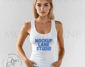 Bella + canvas tanktopmodel, BellaCanvas 1081 tanktopafbeelding, Bella Canvas damesmodel, modelmodel 1081, BC1081, witte tanktop JPEG
