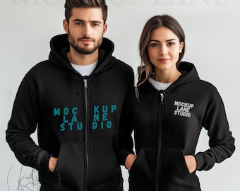 Gildan 18600 Mockup , Black Hoodie Mockup, 18600 Zip-Up Mock, Gildan Zip-Up Shirt, Gildan 18600 Mock up, Canva Mockup Hoodie, Couple Mock