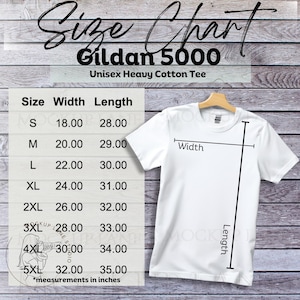 Gildan 5000 Size Chart Mockup, Gildan T-Shirt Size Guide, Gildan Shirt Sizing Chart, G5000 Size Guide, Gildan Unisex T-Shirt Size Chart JPEG