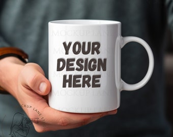 White Mug Male Mockup, Man Holding Mug, White Mug Mockup, 11oz Coffee Mug Mockup, Canva Mug Mockup, Cozy Mug Mockup, 15 oz coffee cup mockup