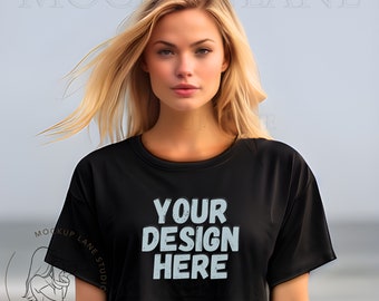 Next Level 5080 Mockup, NL5080 Black Crop Top, Ladies Black Crop Top Mockup, Next Level Mock Up, Next Level Crop Top Beach Mock, Canva Mock