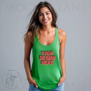 Next Level 1533 Kelly Green Mockup, NL1533 Tank Top Mockups, Next Level Mock Up, Female Model Tank Top, Tank Top Mockup, NL 1533 Mocks