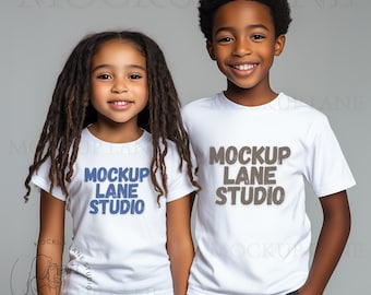 Gildan 5000b Mockup, White T-Shirt Youth Mock up, Mother's Day Gildan Mockup, Black Model Mocks, Canva Editable, G5000b Sibling Mockup