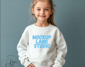 Gildan 18000B Mockup Girl, Kids Gildan 18000B Mockup, White Sweatshirt Mocks, Youth Sweatshirt Mock ups, Simple Mock Sweatshirt, Canva JPEG