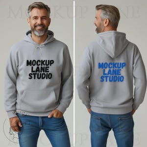 Gildan 18500 Mockup Male Model, Hoodie Mockup Grey , 18500 Hood Mock, Front and Back Mockup, Gildan 18500 Mens Mock, G18500 Sport Grey Mock