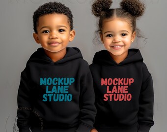 Rabbit Skins 3326 Mockup, Toddler Hoodie Mockup, 3326 Hoodie Black, Sibling Mockup, Kids Black Model Mockup, Rabbit Skins Hoodie Mock