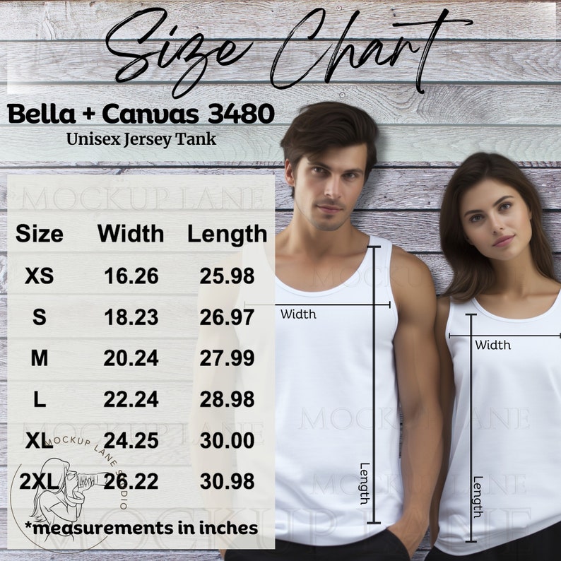 Bella + Canvas 3480 Size Chart, Bellacanvas Tank Top Size Chart, Bella