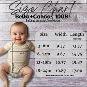 Bella Canvas 100B Tabella delle taglie Mockup, Guida alle taglie per neonato in jersey, Tabella delle taglie 100B, Tabelle dei modelli per neonati, Acquista bundle Mockup