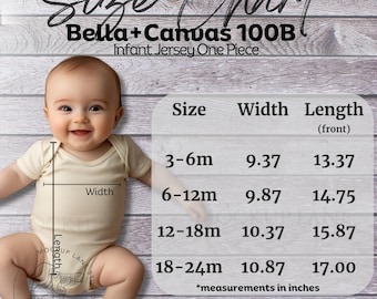 Bella Canvas 100B maattabelmodel, babytrui uit één stuk maattabel, 100B maattabel, babymodelkaarten, shopbundelmodellen
