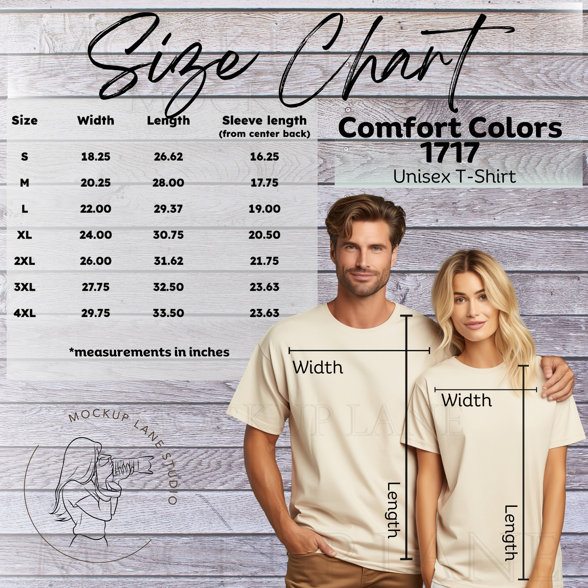 Comfort Colors 1717 Size Chart Mockup, C1717 Size Chart Guide Template