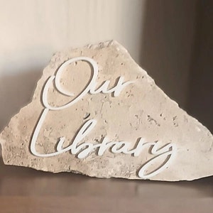 Custom 3D Personalised Travertine Library Sign I Book case Sign
