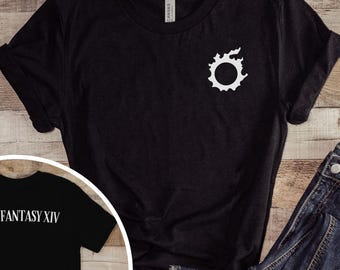 FFXIV Job Logo Short Sleeve Tee with Job Name on the Back, T-Shirt, Final Fantasy 14 Gamer Gift