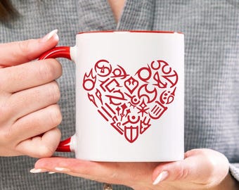 FFXIV Job Logo Heart Shape Ceramic Mug, Coffee Cup, Final Fantasy 14 Gamer Gift