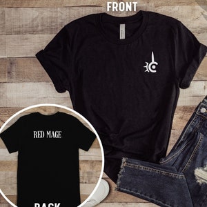 FFXIV Rot Magier Logo Kurzarm T-Shirt mit &quot;Rot Magier&quot; auf der Rückseite, Final Fantasy 14, T-Shirt für Gamer, Unisex Grafik-Shirt