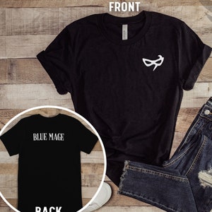 FFXIV Blue Mage Logo Kurzarm T-Shirt mit &quot;Blue Mage&quot; auf dem Rücken, Final Fantasy 14, T-Shirt für Gamer, Unisex Grafik-Shirt