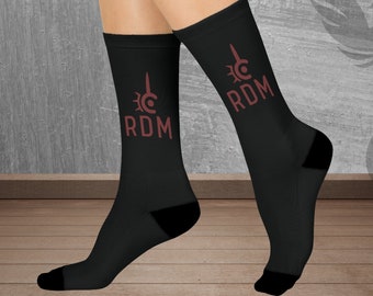 FFXIV Red Mage Job Icon gepolsterte Crew Socken, Final Fantasy XIV, Final Fantasy 14, Socken für Gamer, Geschenk für Gamer, Unisex Grafiksocken