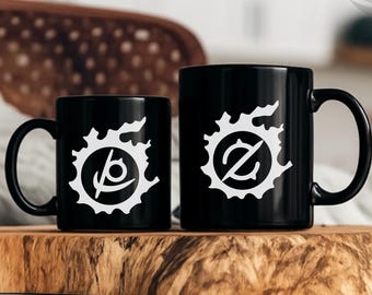 FFXIV Job Logo & Meteor Black Ceramic Mug, Coffee Cup, Final Fantasy 14 Gamer Gift