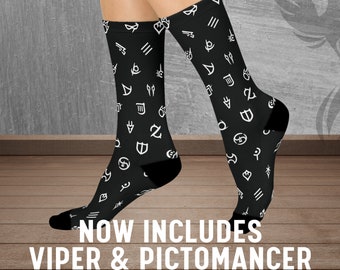FFXIV Job Icons gemusterte Crew Socken, Final Fantasy XIV, Final Fantasy 14, Socken für Gamer, Geschenk für Gamer, Unisex Grafiksocken
