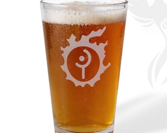 FFXIV Job Logo & Meteor Engraved Pint Glass, Barware, Final Fantasy 14 Gamer Gift