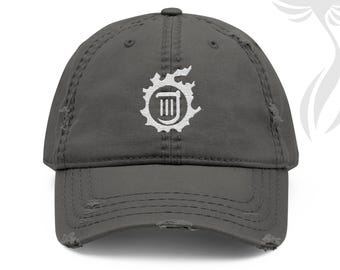FFXIV Job Logo & Meteor Embroidered Distressed Baseball Hat, Final Fantasy 14 Gamer Gift