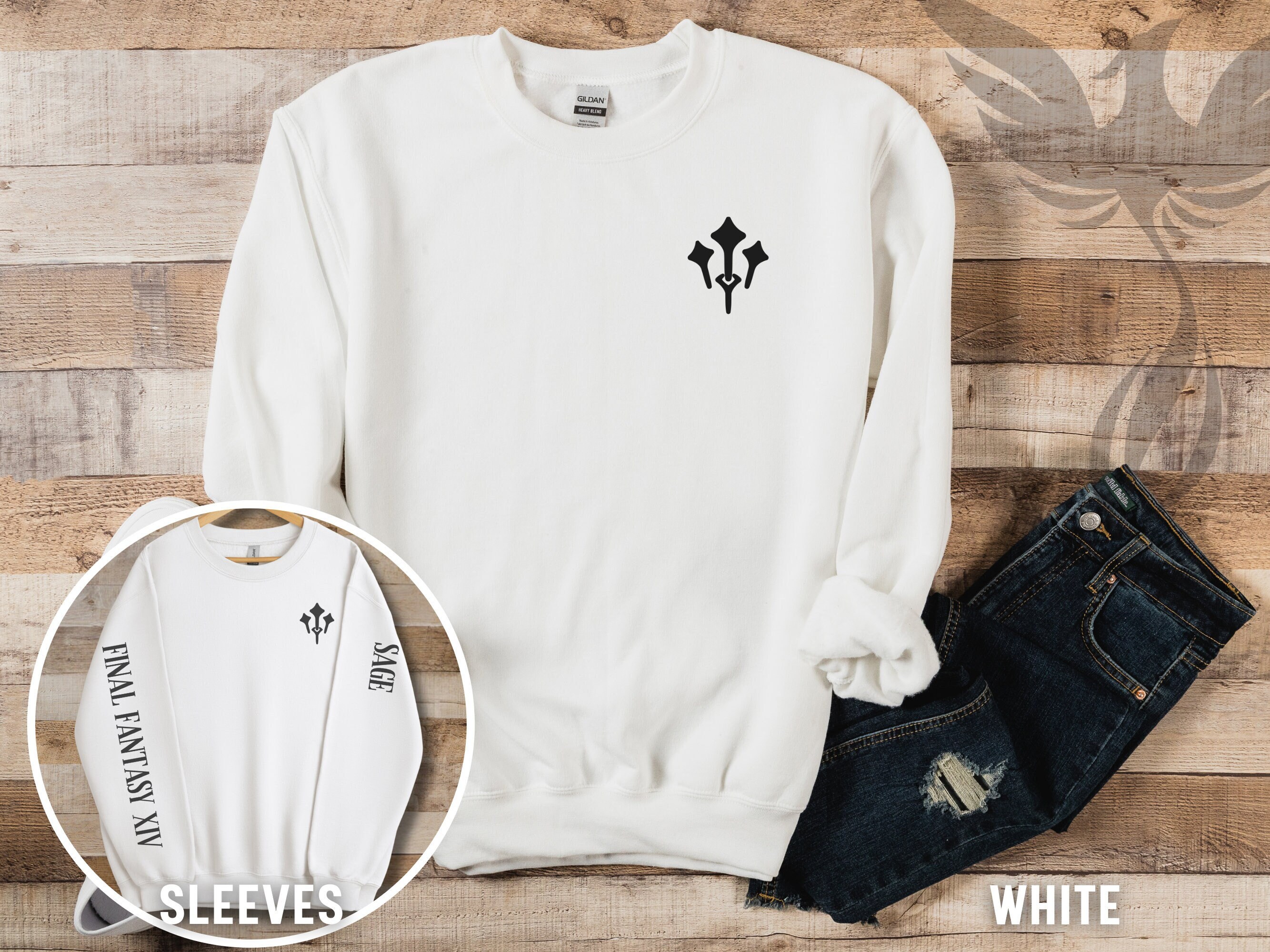 FFXIV Job Logo Sweatshirt mit "Final Fantasy XIV" & "Sage" auf den Ärmeln, Sweatshirt für Gamer, Geschenk für Gamer, Unisex Grafik Sweatshirt."