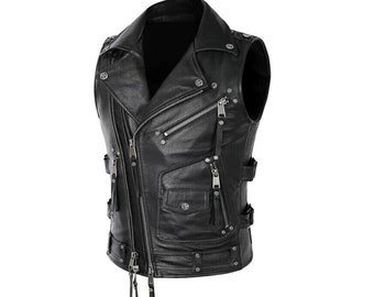 HANDMADE Customized Classic Sleeveless Biker Hunt Club Style Concealed Carry Leather Vest