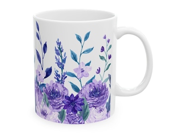 Fiori viola ad acquerello - Tazza da 11 once