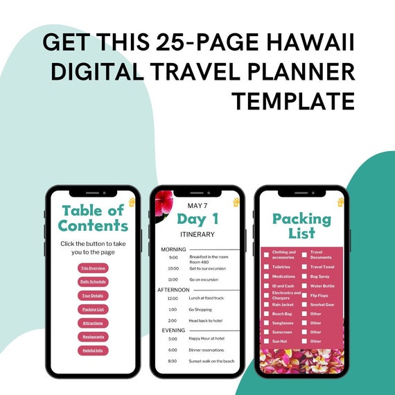 Hawaii Itinerary Template 2025, Digital Trip Planner PDF, Mobile Travel Organizer, Printable Vacation Guide for Couples & Groups