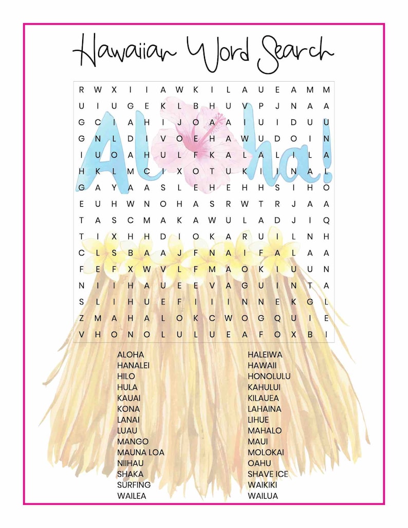 Hawaiian Word Search Printable for Kids Etsy