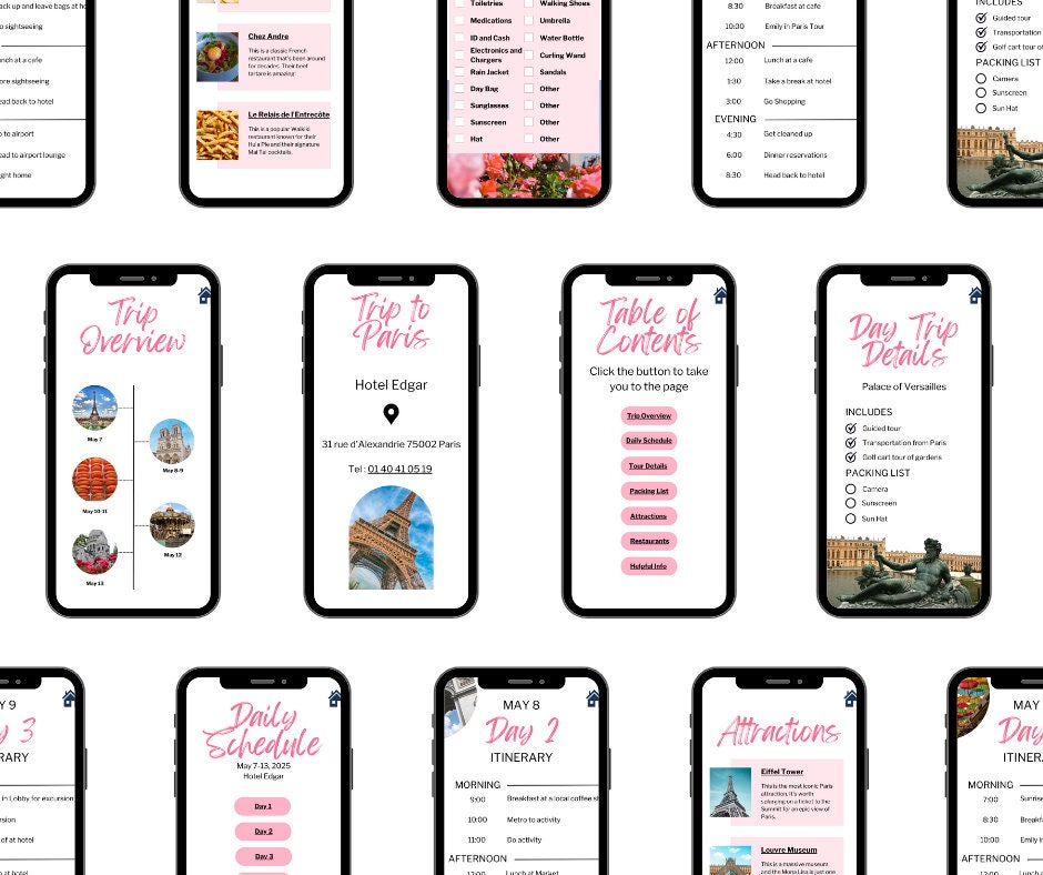 Paris Travel Itinerary Template | Mobile Itinerary | Paris Itinerary ...