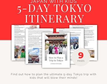 5-daagse reisgids Tokio, Japan reisplan voor gezinnen, digitale reisplanner, afdrukbare pdf met reisplan Tokio, Japan reizen met kinderen