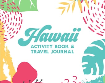 子供向けハワイ旅行日記、印刷可能な休暇アクティビティブック、デジタル旅行ログ＆スクラップブックPDF、家族旅行向け教育ワークブック