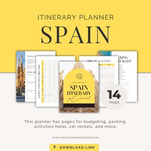Spanien Reiseplaner PDF, druckbare Reiseverlaufs- und Packliste, Budget-Tracker, digitaler Reiseveranstalter für Erstbesucher